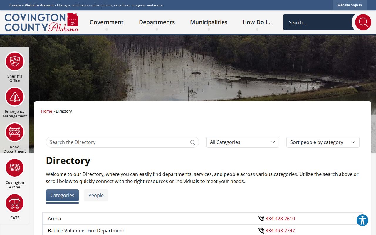 Covington County directory showing official sheriff and jail contacts