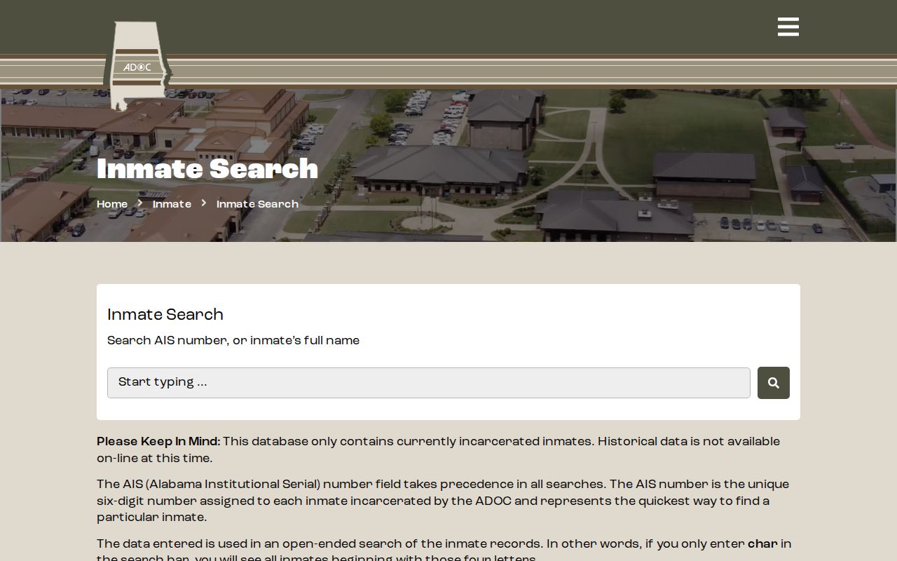 Official Alabama Department of Corrections inmate search form
