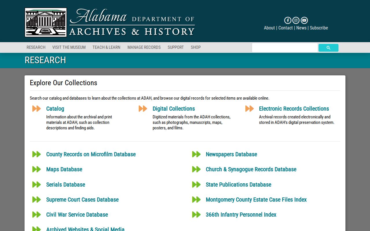 Alabama archives county records and newspaper research page