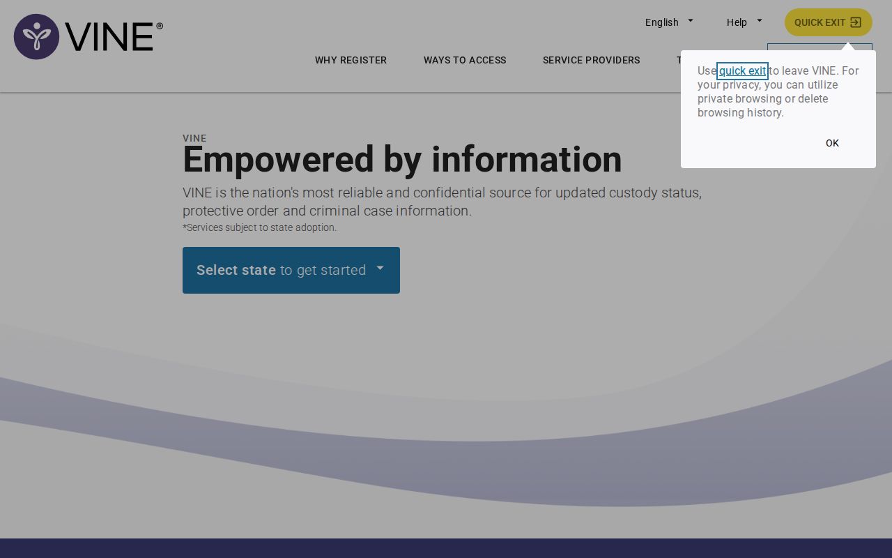 VINELink state selection entry for an Alabama custody search