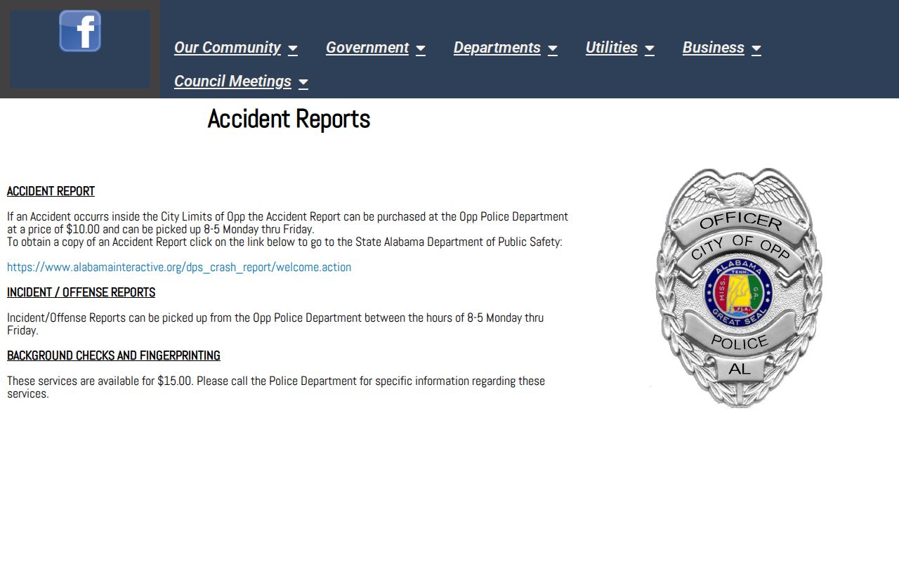 Official Opp Police reports access webpage