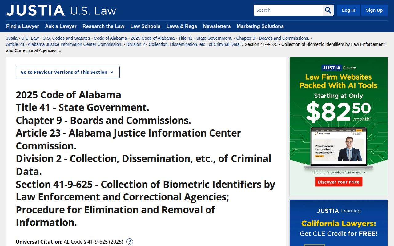 Alabama biometric statute for Covington County arrest photographs