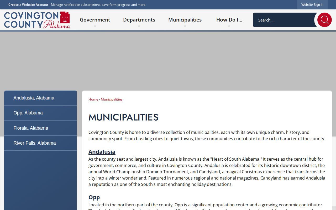 Official Covington County municipalities source for arrest routes