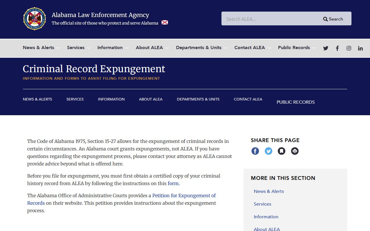 Official Alabama expungement guidance for Covington County arrest records